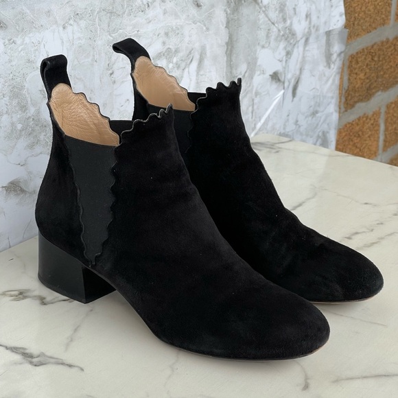 CHLOE Lauren Scalloped Suede Ankle Boot 37.1/2 - Picture 3 of 11